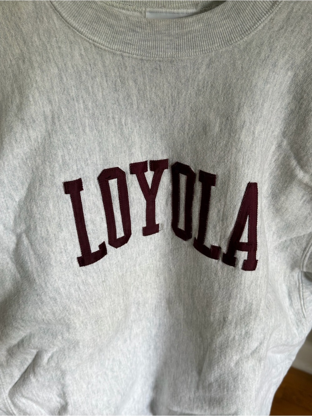 Gray Loyola Crewneck Sweatshirt with Maroon Appliqué - Picture 3 of 5